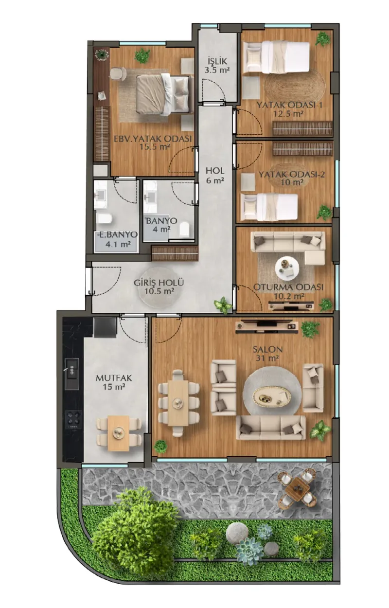 Квартира C-1: «4+1», 122,3 м² нетто, 183,45 м² брутто, терраса 38 м²